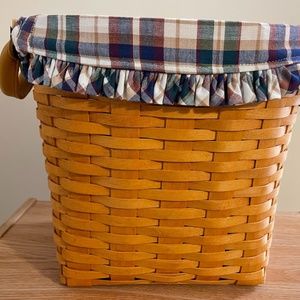 Authentic Longaberger Wastebasket w liner & Fabric